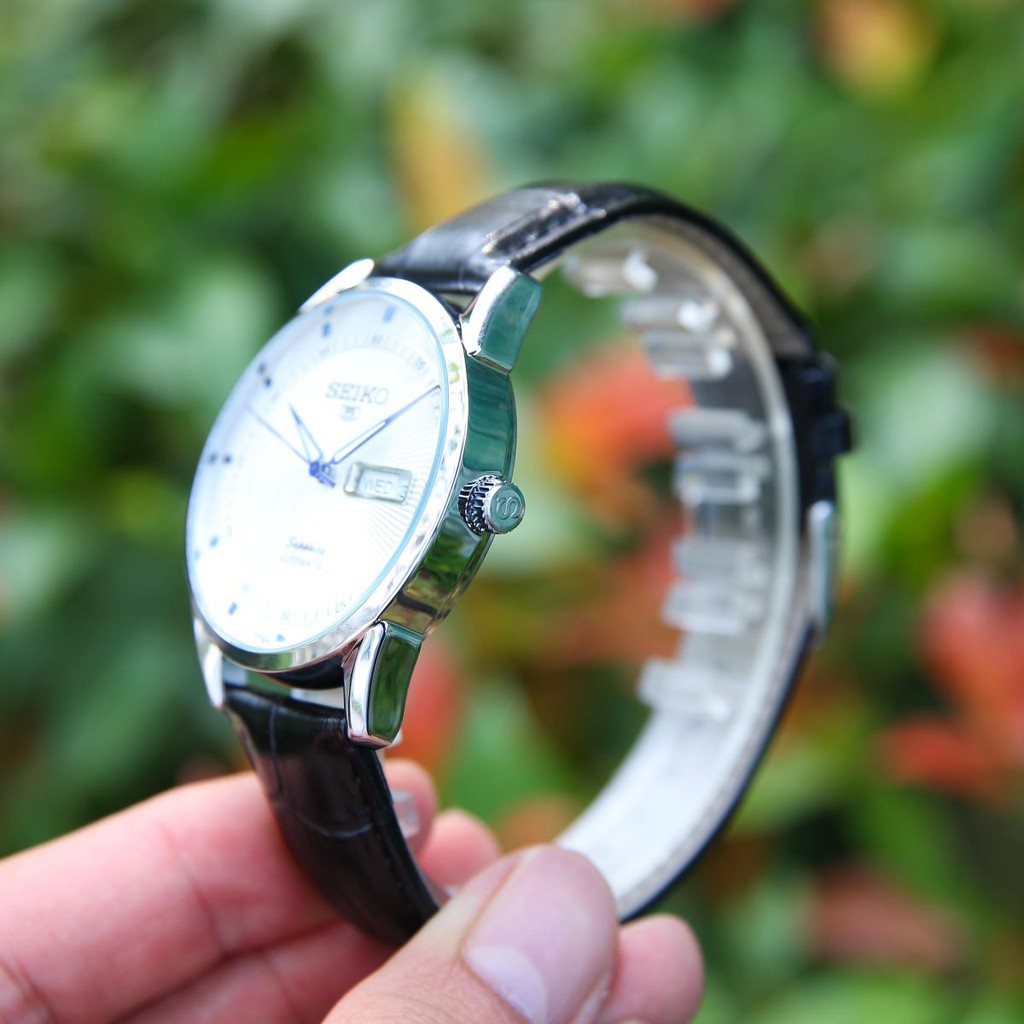 Đồng hồ nam Seiko chống nước kim dạ quang dây da
