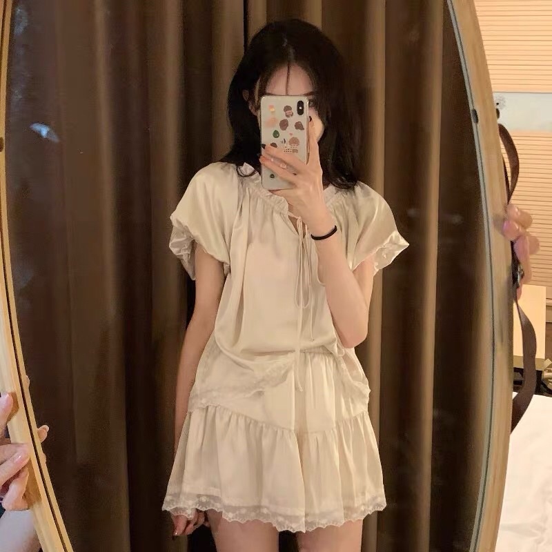 SET BỘ CỘC TAY LỤA TRẮNG VIỀN REN BÁNH BÈO rẻ nhất shopee