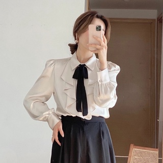 Áo sơ mi tiểu thư phối dây nơ