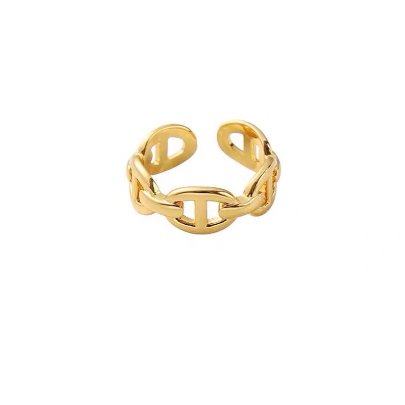 Nhẫn mạ vàng 14K hình oval hình mũi heo mở chỉnh được