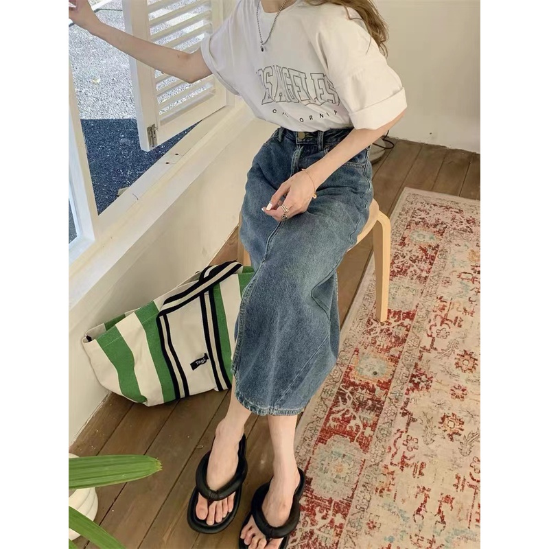Chân Váy Denim Dài Qua Gối Dáng Chữ a Lưng Cao Phong Cách Phương Tây Retro Cỡ Lớn