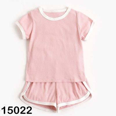 Bộ ngắn thun tăm trơn cổ viền màu pastel cho bé gái 9-19kg - Bigbabyshop