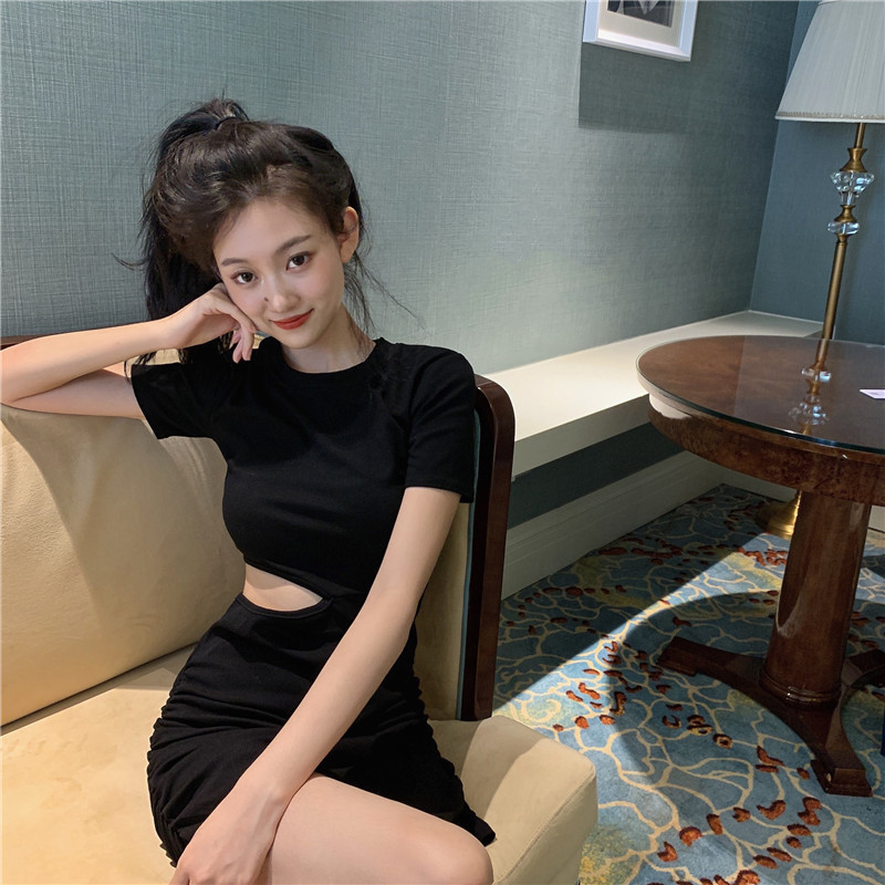 Đầm Ôm Dáng Tay Ngắn Trễ Vai Khoét Eo Thời Trang Quyến Rũ Cho Nữ