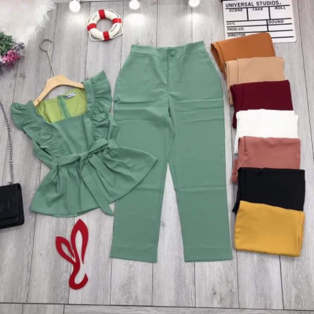 Sét bộ áo cổ vuông cột nơ eo | BigBuy360 - bigbuy360.vn