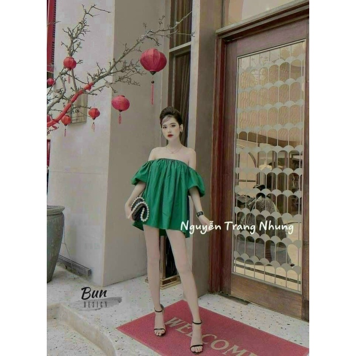 Áo trễ vai bèo tay phồng rộng dễ thương -Áo váy babydoll tay lỡ giấu quần siêu xinh. MET SHOP 1989