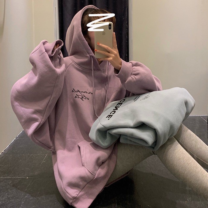 Áo hoodie nữ form rộng unisex, hoodie nữ form rộng màu đen be tím | BigBuy360 - bigbuy360.vn