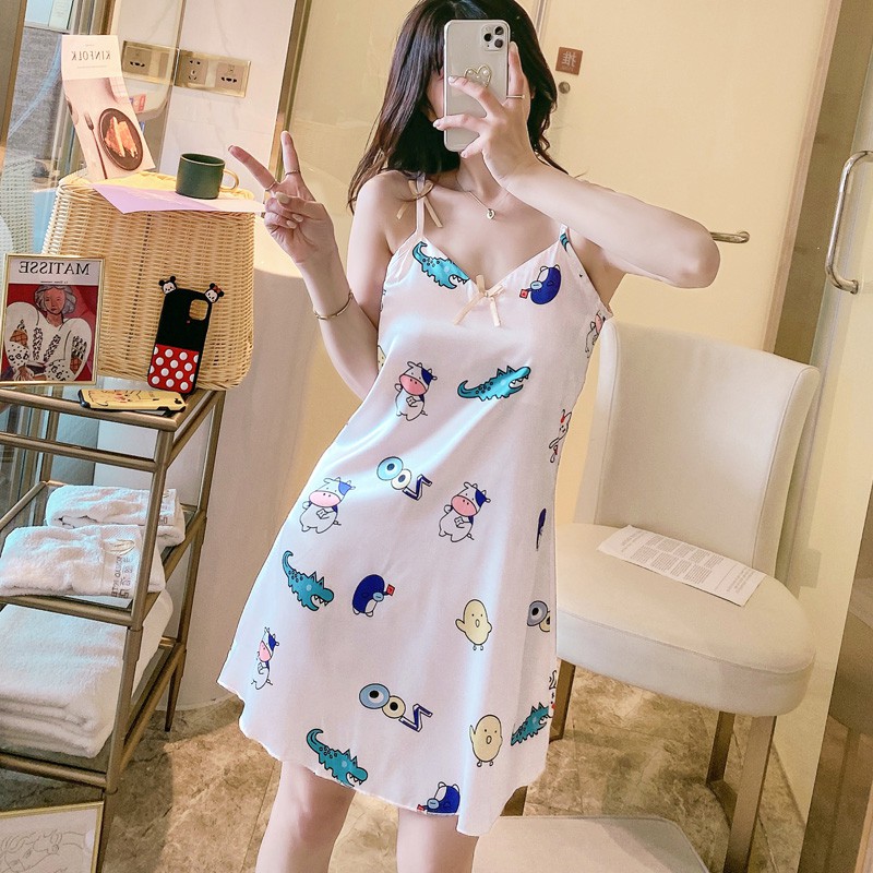 Váy ngủ 2 dây lụa dễ thương dành cho nữ mùa hè,đầm ngủ lụa 2 dây hàng Quảng Châu | BigBuy360 - bigbuy360.vn