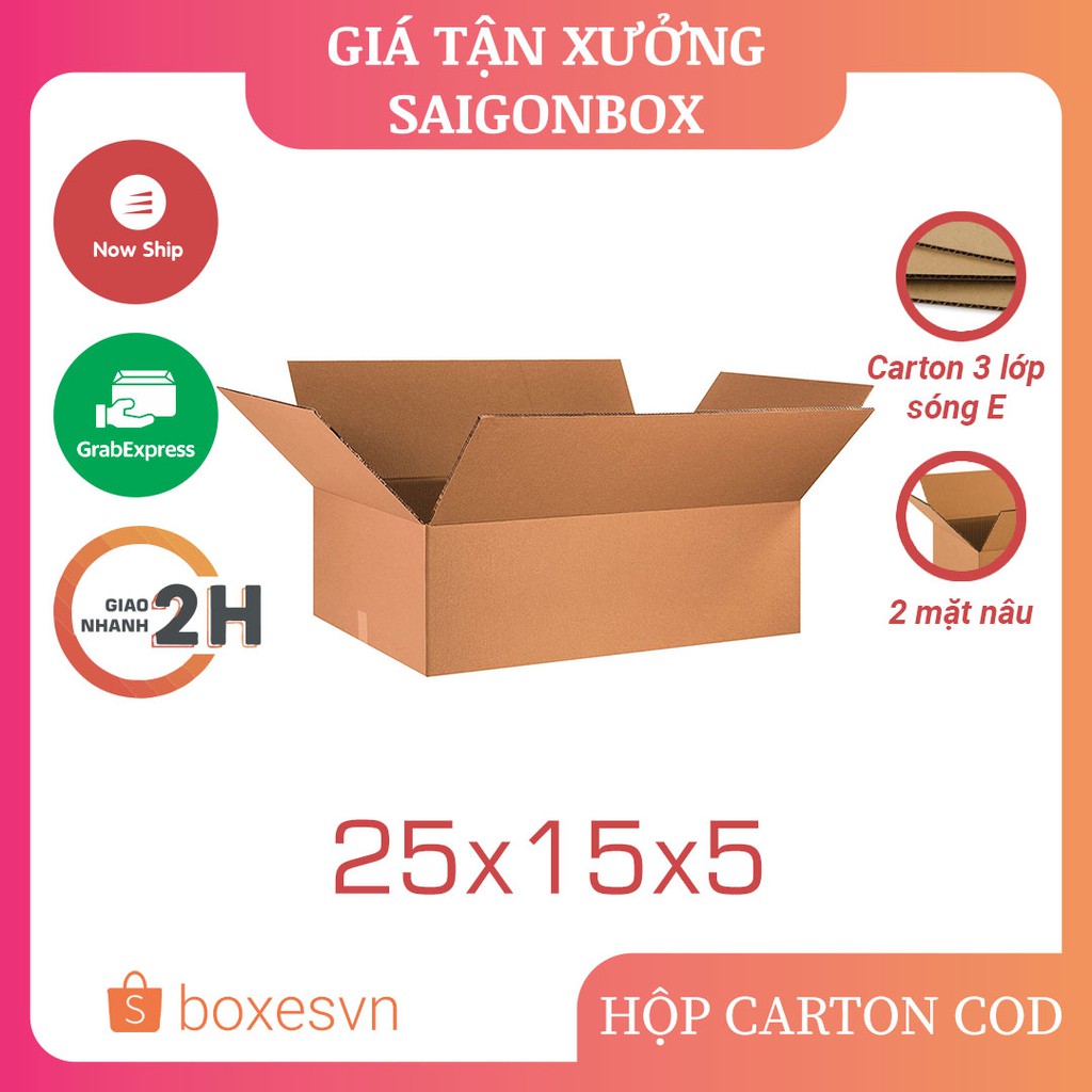 Combo 50 thùng hộp carton size 25x15x5 cm để đóng gói hàng hóa