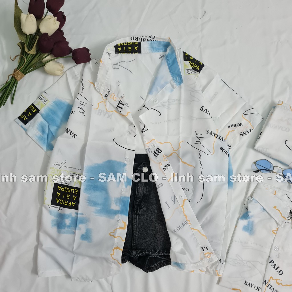 Áo SƠ MI NỮ form rộng in 3D cổ bẻ tay ngắn - lỡ dáng ulzzang freesize unisex mặc cặp, nhóm, HÌNH VIỀN  MÀU TRẮNG