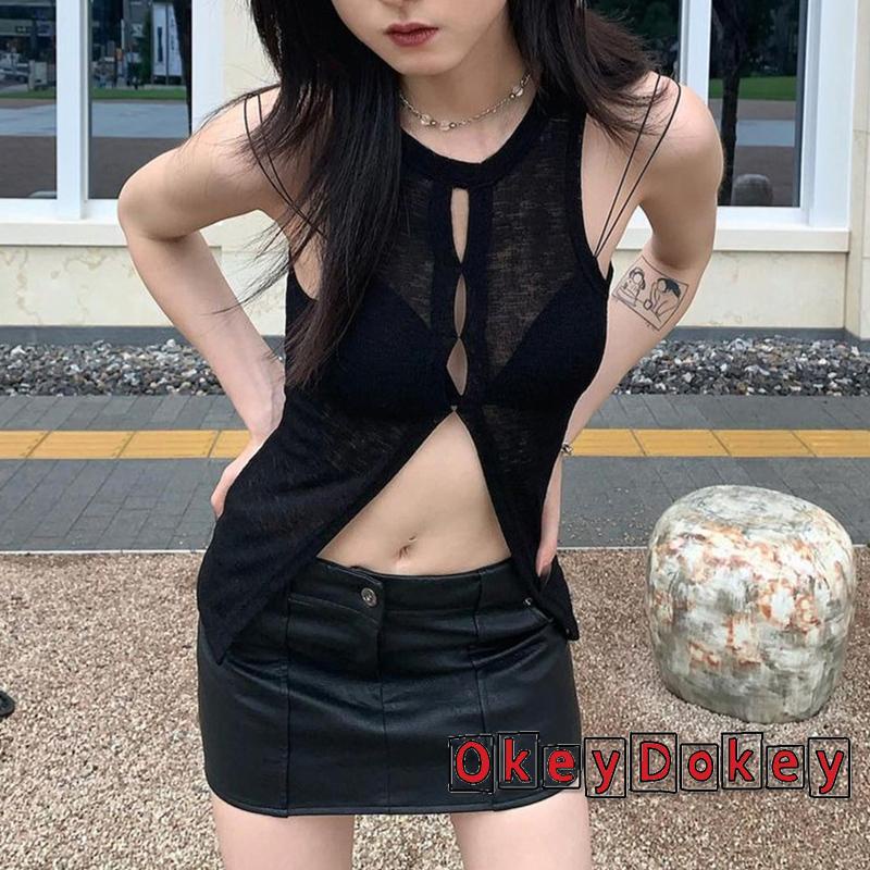 Áo Lưới Sát Nách Cổ Tròn Màu Trơn Thời Trang Cho Nữ