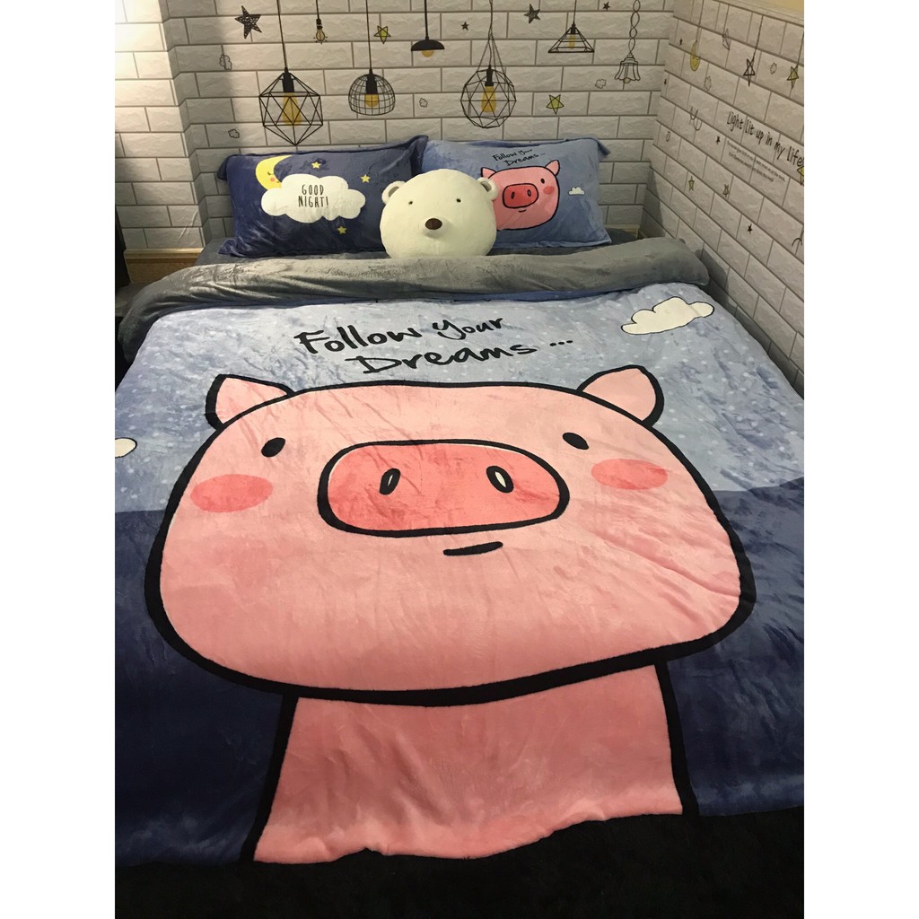 Bộ Ga Giường (Hình Thật) Nỉ Nhung Heo Xinh M2*2M-M4*2M- M6*2M-M8*2M