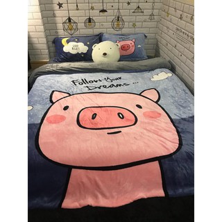 Bộ Ga Giường (Hình Thật) Nỉ Nhung Heo Xinh M2*2M-M4*2M- M6*2M-M8*2M