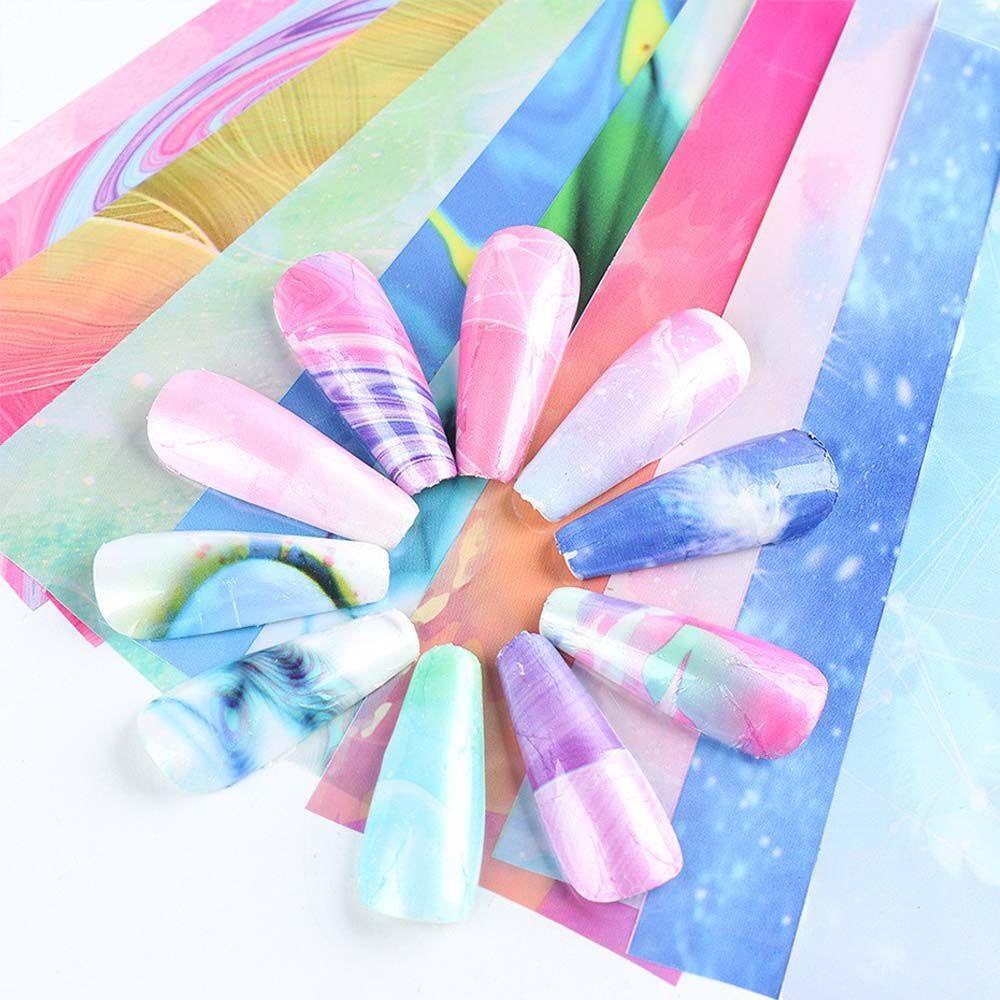 Bộ 10 Miếng Dán Móng Tay Họa Tiết Đá Hoa Cương Phong Cách Graffiti Thời Trang