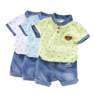 Bộ áo thun sơmi cổ tàu + quần jeans bé trai