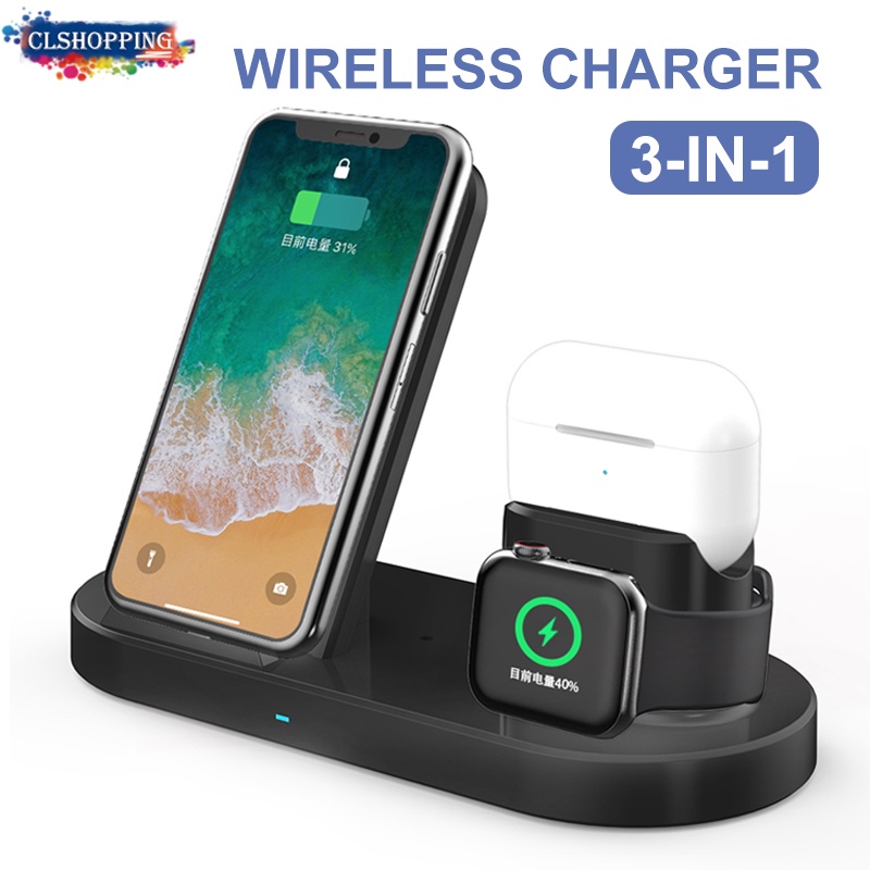 Đế Sạc Nhanh Không Dây 3 Trong 1 Cho iPhone 13 12 11 Pro Max Airpods Pro iwatch Samsung S21 S20 Ultra Huawei