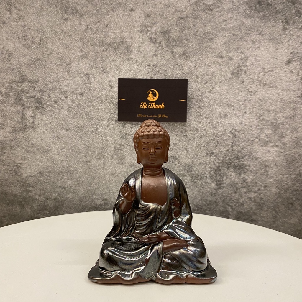 Tượng Phật A Di Đà Mini bằng gốm màu đồng cực đẹp để Taplo ô tô - Tự Thanh