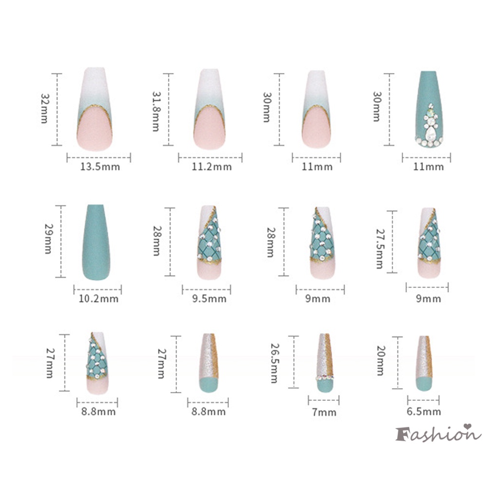 Bộ 24 Móng Tay Giả Trang Trí Nghệ Thuật Màu Xanh Dương Lấp Lánh Không Bị Rơi Dễ Xé