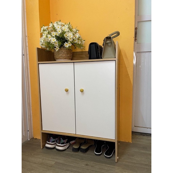 Tủ Để Giày Dép 2 Cánh Trắng, Kệ Đựng Giày Gỗ Đa Năng Lắp Ghép Tiện Ích