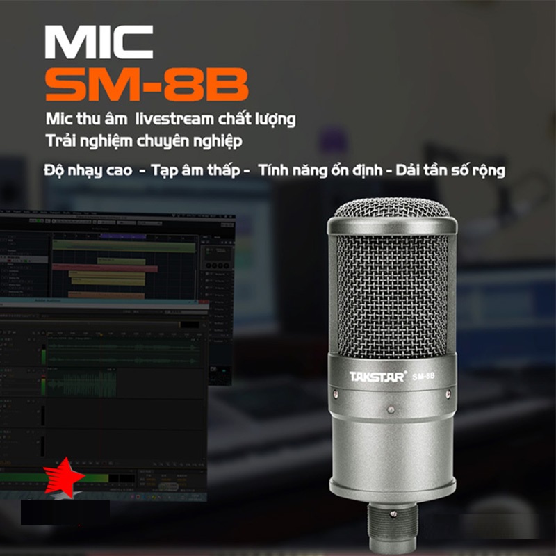 Micro Takstar SM-8B, Tặng Dây Canon - Mic Hát Live Stream Thu Âm Chuyên Nghiệp, Nguồn Phantom 48v, Dây Đầy Đủ