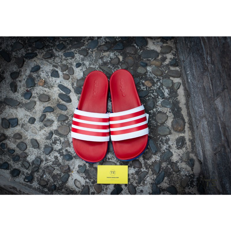 Dép Adidas Adilette Comfort White Red EG1853, Dép Nam Nữ Quai Ngang Thời Trang, HOT HIT BEST SELLER
