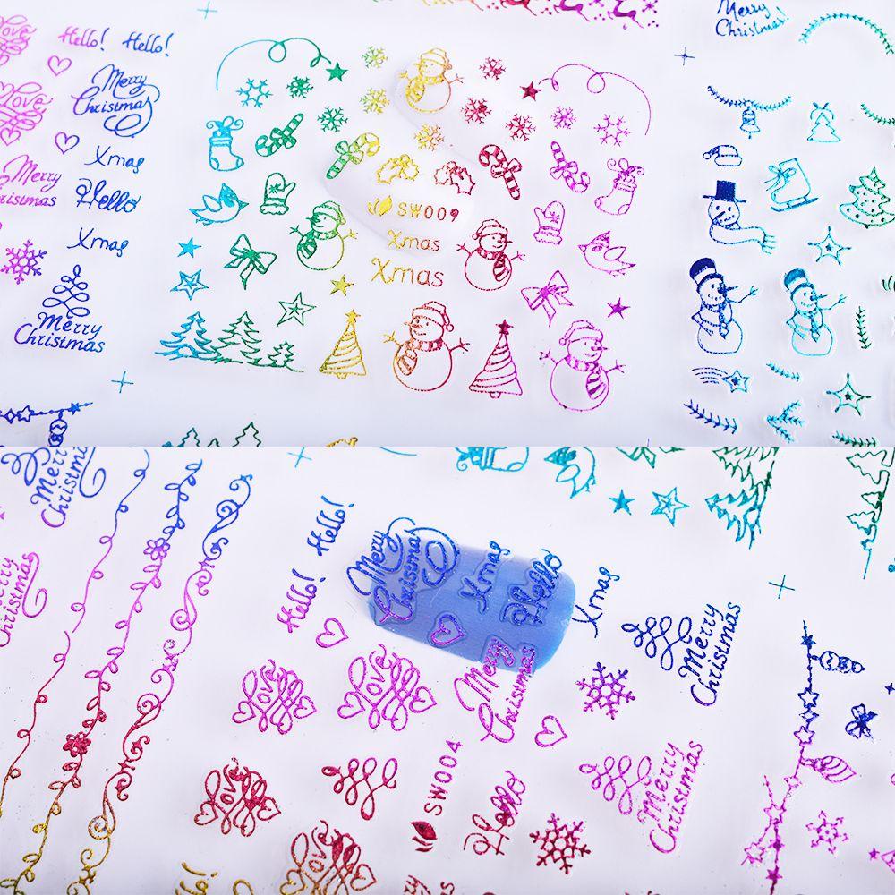 Miếng Dán Trang Trí Móng Tay Hình Ông Già Noel Người Tuyết Màu Holographic