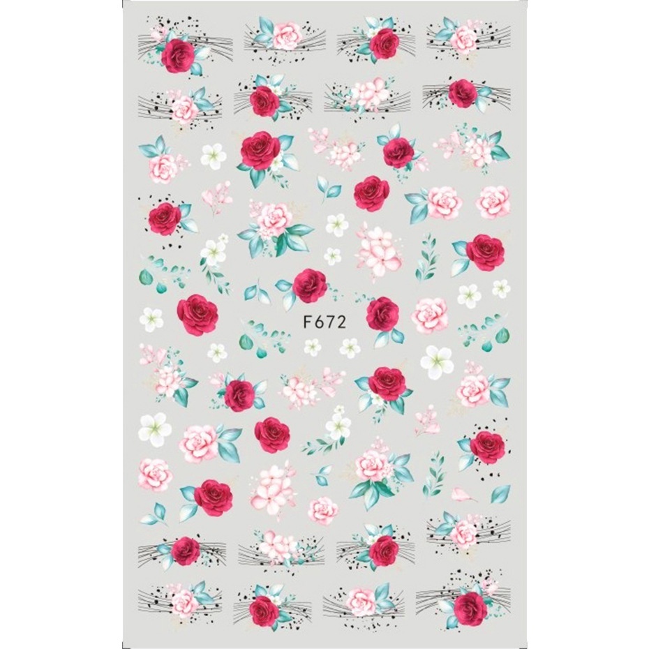 Miếng Dán Trang Trí Móng Tay Hình Hoa Hồng Và Bướm Màu Sắc Retro