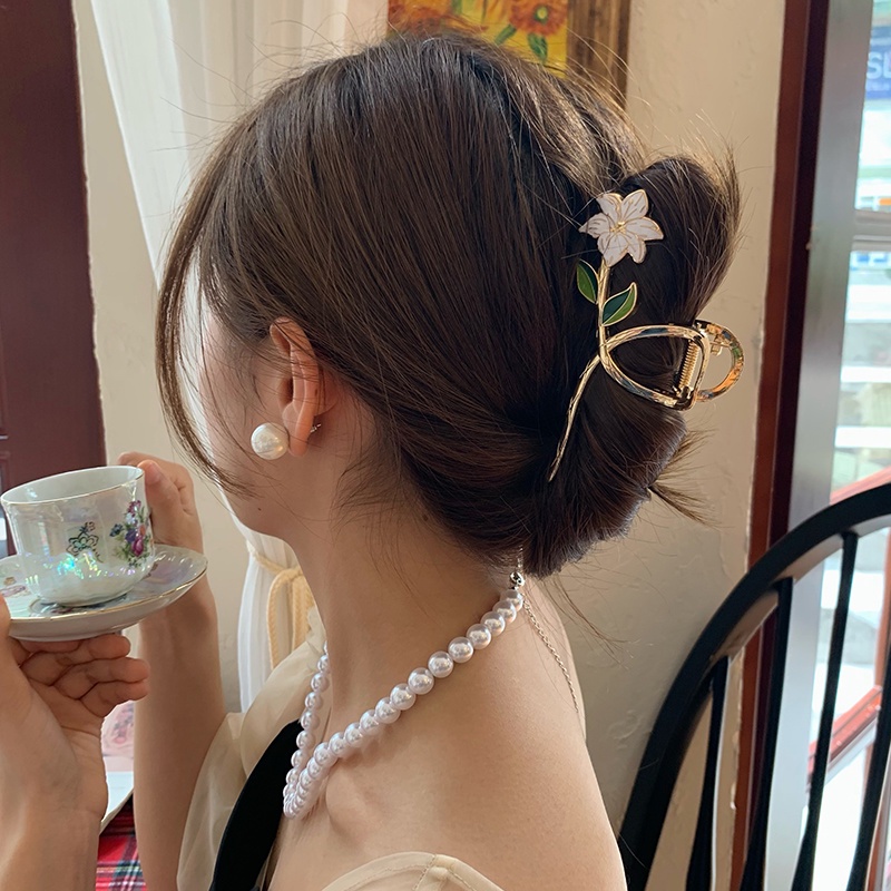 Kẹp Tóc Kim Loại Hình Hoa Lily / Cá Mập / Lá Xanh Lá Kiểu Hàn Quốc Thanh Lịch Dễ Phối Đồ Cho Nữ