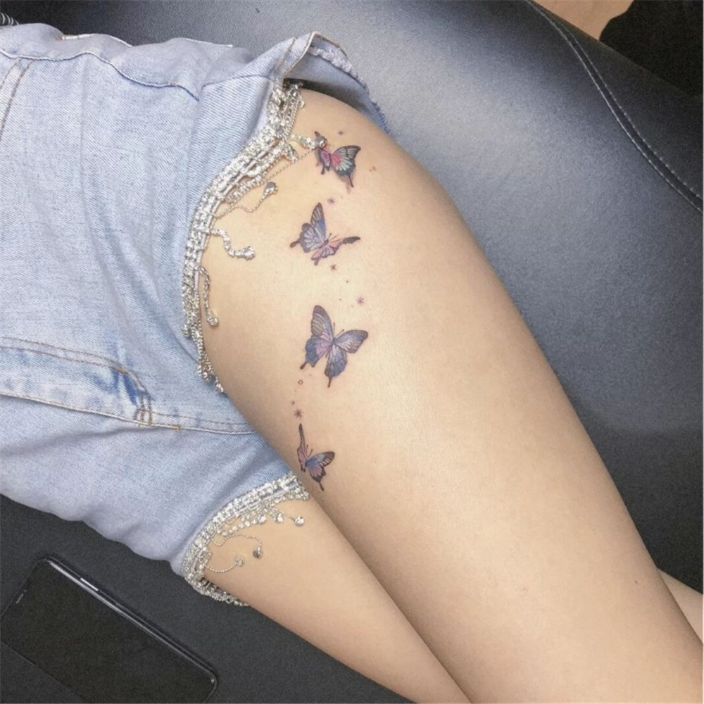Miếng dán hình xăm tạm thời hình bướm xanh dương chống thấm nước nhỏ nhắn trẻ trung