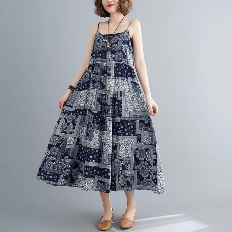 - Váy boho 2 dây hoạ tiết vintage