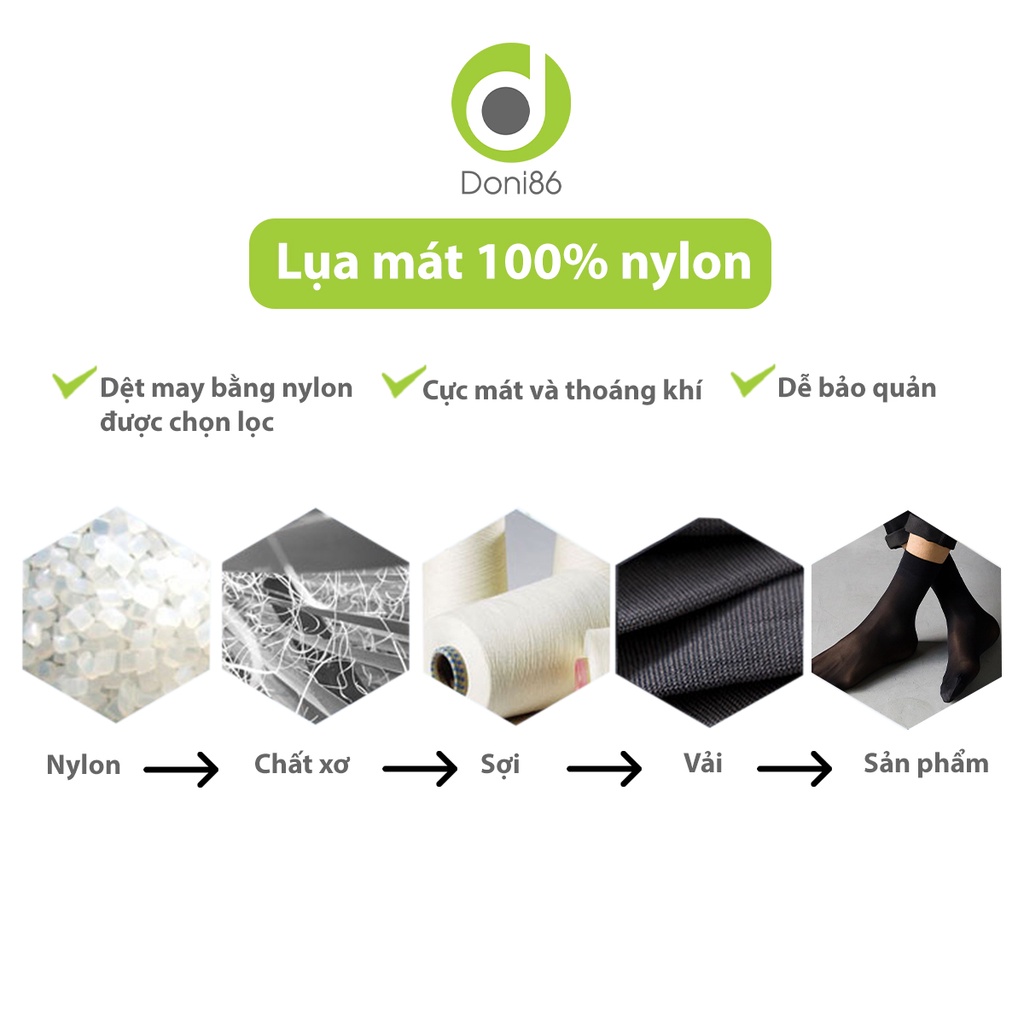 Combo 5 10 đôi vớ da PE dạng trơn, lụa siêu mỏng, thoáng mát, co giãn tốt, thấm hút mồ hôi - Doni - DOPK221