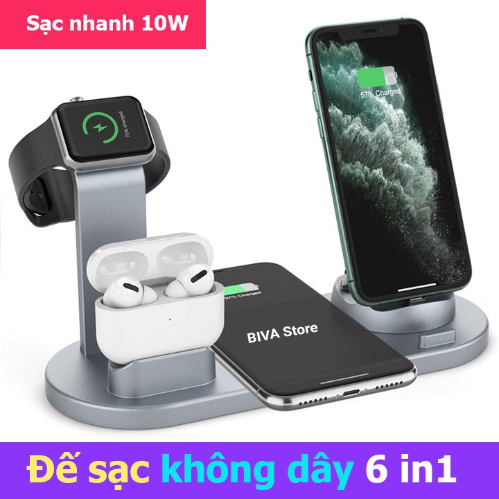 Đế Sạc nhanh không dây 6 in 1 (sạc được Airpod Pro). Full box, Hàng chuẩn 100%