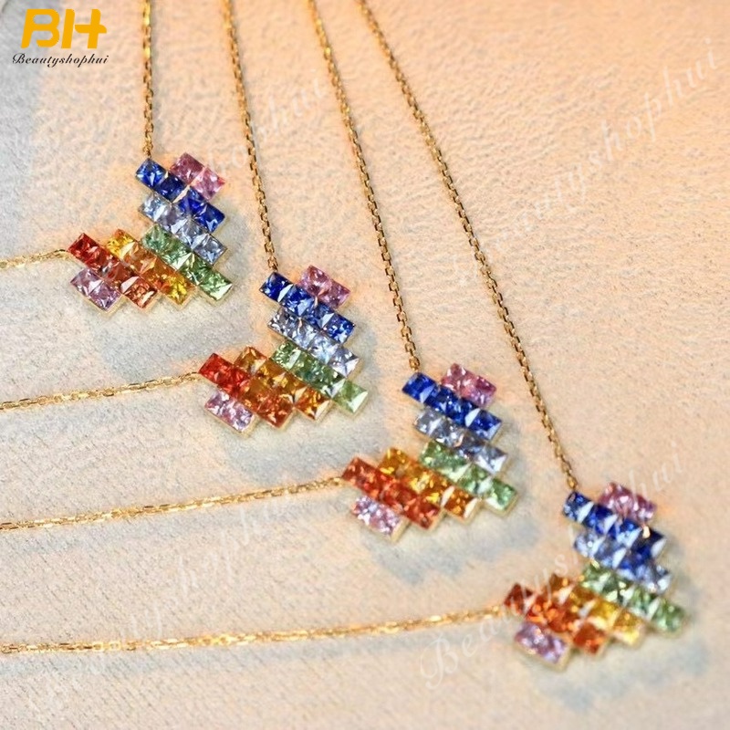 Mới Vòng cổ Mặt Trái Tim Đính Đá Màu Kẹo Thời Trang Cho Nữ