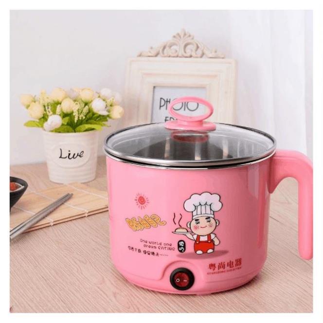 [ XẢ RẺ ] Ca Nấu Mì Mini, Nồi Lẩu Điện Đa Năng Có Tay Cầm, Nắp Thủy Tinh, size to 18cm Kèm Hấp