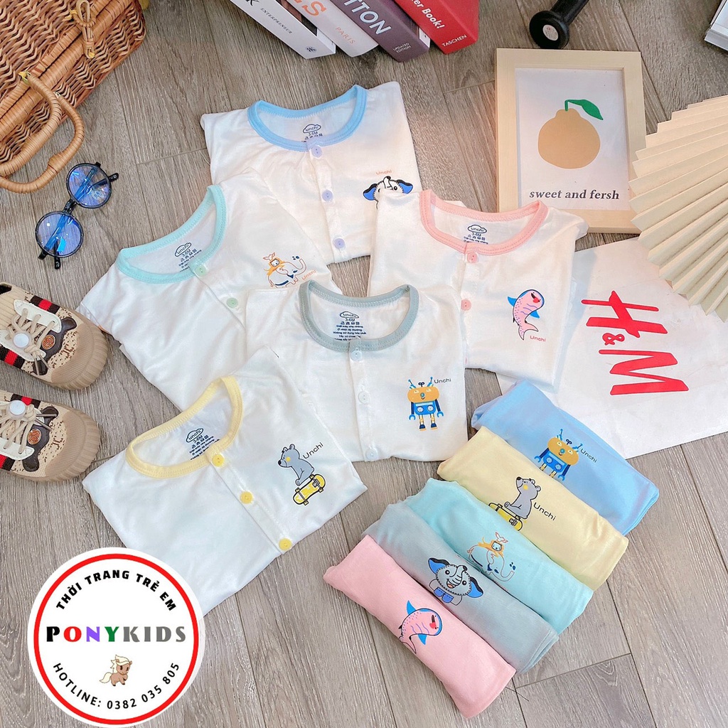 Bộ cộc tay cotton thun lạnh UNCHI cho bé trai bé gái cúc giữa thoáng mát mùa hè