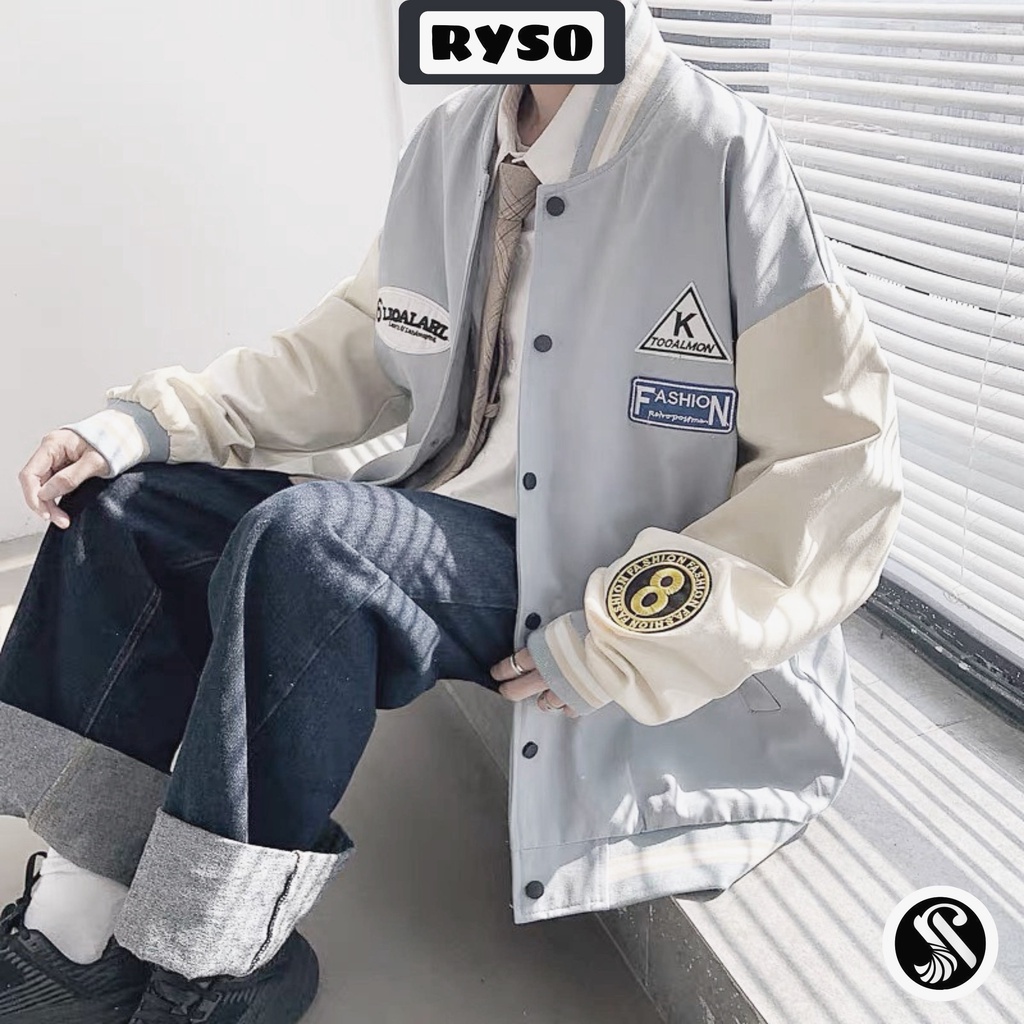 Áo khoác bomber bóng chày form rộng vải dù cao cấp Varsity dáng Unisex nam nữ