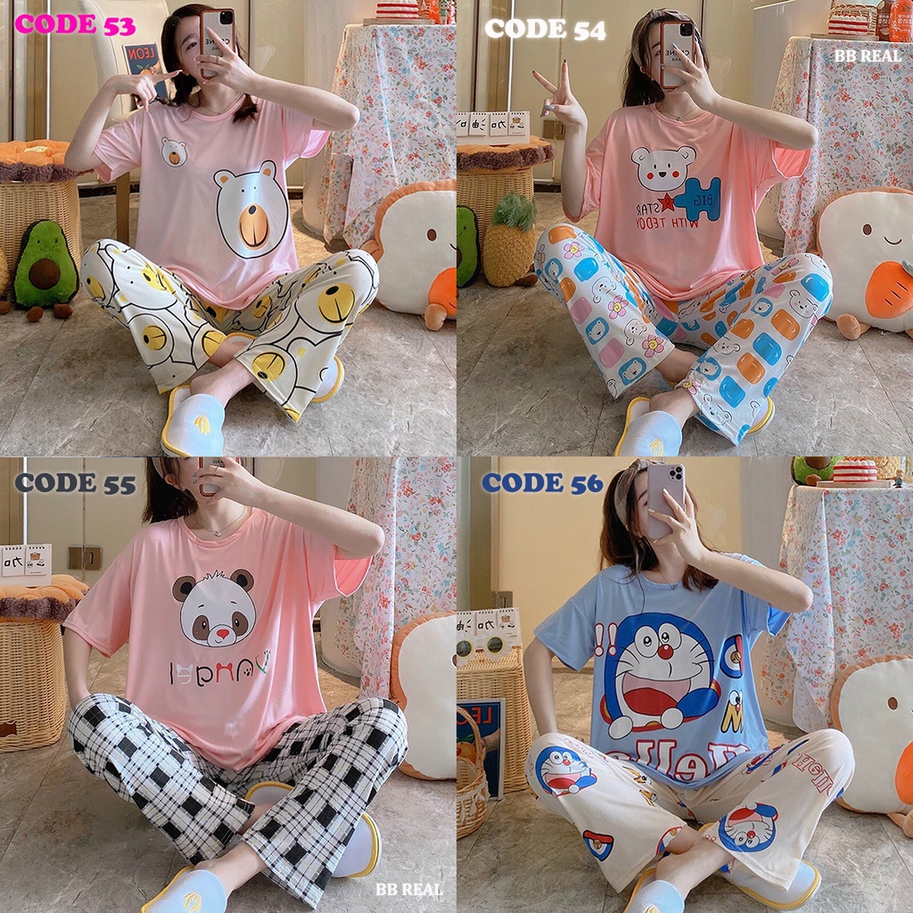 Đồ Bộ Mặc ở Nhà Bộ Đồ Ngủ Nữ Quần Dài Pijama Thun Lạnh Đẹp [CODE 53-56] Freesize Từ 45-55Kg - BB REAL