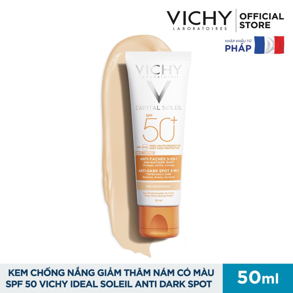 [TEM CTY] Kem Chống Nắng VICHY Capital Soleil Anti Dark Spot 3-in-1 Tinted 50mL -  Ngừa Sạm Da, Giảm Thâm Nám (Màu Da)