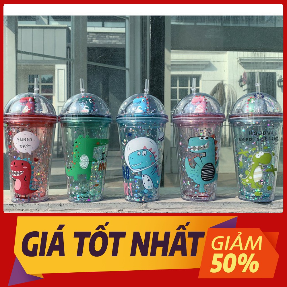 [Sale toàn shop] Bình nước kim tuyến khủng long 800ml