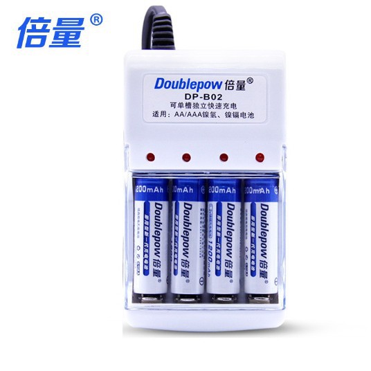 Combo Bộ Sạc Pin Doublepow DP-B02 Tặng Kèm 4 pin sạc AA 1200mAh dùng cho Micro Karaoke, Máy ảnh ..