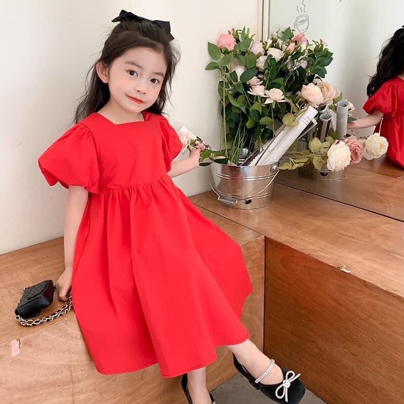 Váy Công Chúa Cho Bé Gái Màu Đỏ - Đầm Babydoll Mùa Hè Cho Bé Yêu, Thiết Kế Tinh Tế, Đẹp Mắt
