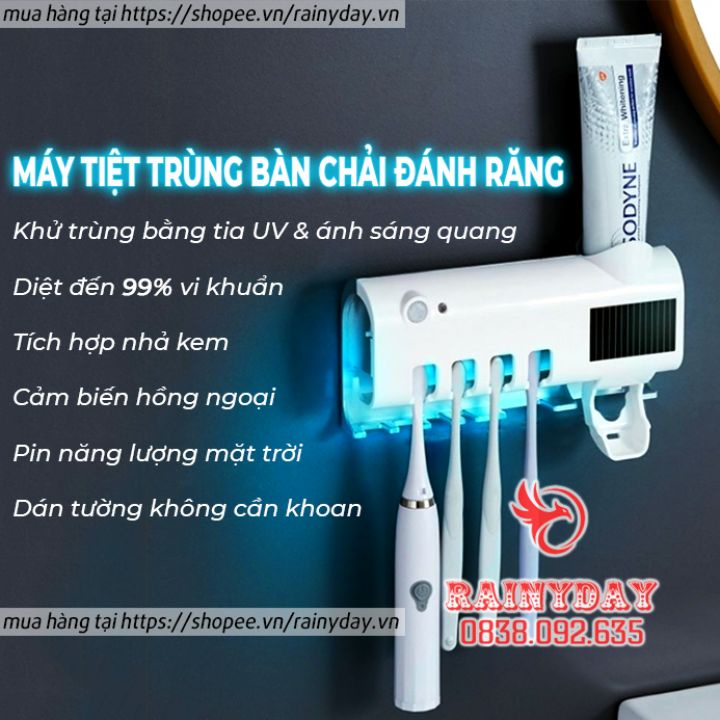 Máy tiệt trùng bàn chải đánh răng UV máy khử trùng diệt khuẩn bàn chải đánh răng và giá treo nhả kem