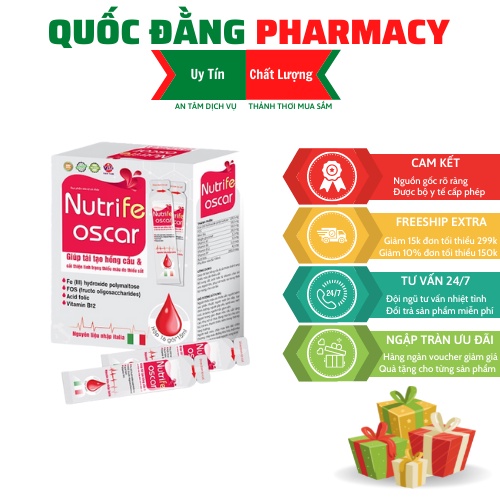 Bổ sung sắt cho bà bầu, trẻ em, người thiếu máu do thiếu sắt - Sắt nước Nutrife Oscar - nhập khẩu ITALIA - Hộp 16 gói