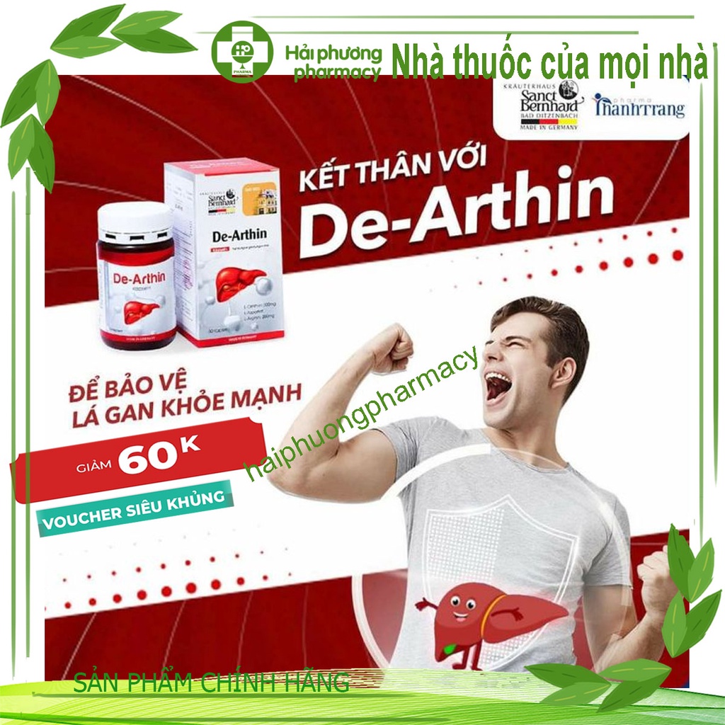 Bổ mát giải độc bảo vệ gan DE-ARTHIN với arginin 200mg giúp ngăn ngừa ung thư xơ viêm gan B nhập khẩu Đức  30 viên