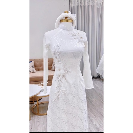 Áo dài cho cô dâu màu trắng BT010 ÁO DÀI BÍCH THÊU