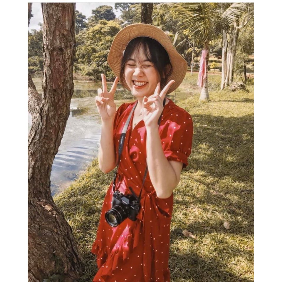 Đầm Nữ Đỏ Bi Đuôi Cá