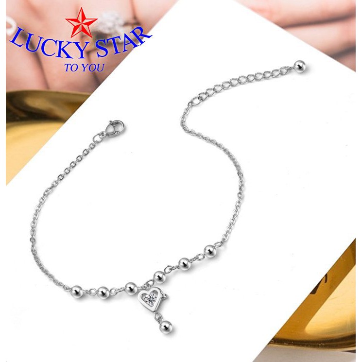 Lắc chân trái tim đính đá xoàn inox thời trang