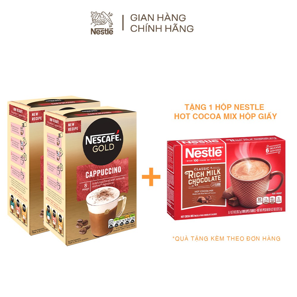 [Tặng 1 Hộp Bột Cacao sữa Nestle 6x20,2g] Combo 2 Hộp Cà phê CAPPUCCINO hòa tan cao cấp NESCAFÉ® GOLD CAPPUCCINO 8x15.5g