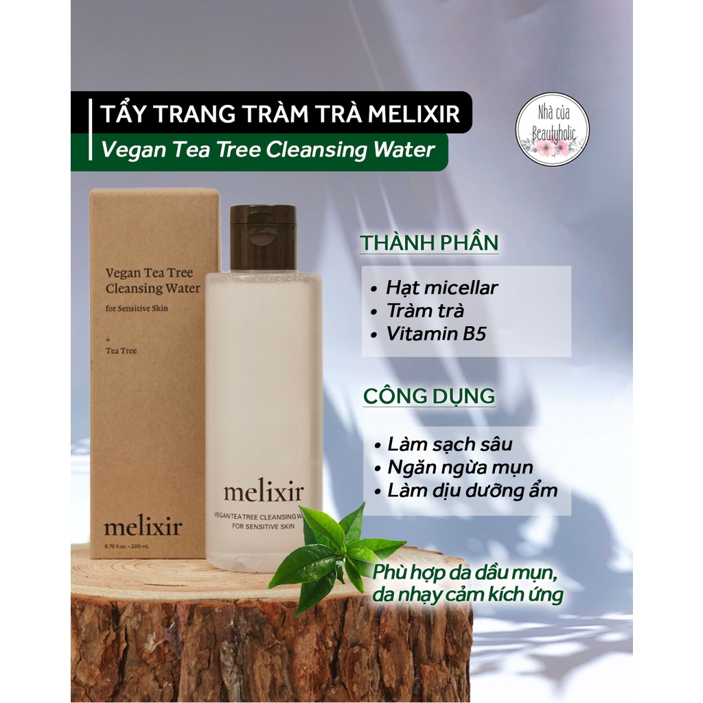 Nước tẩy trang tràm trà thuần chay MELIXIR VEGAN TEA TREE CLEANSING WATER