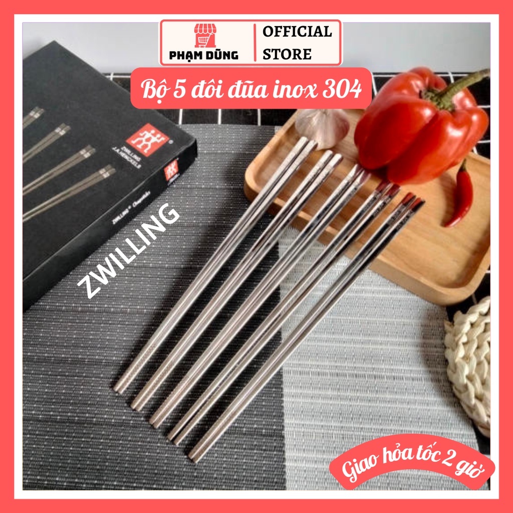 Bộ 5 đôi đũa inox 304 công nghệ Đức , combo 5 đôi đũa thép không rỉ