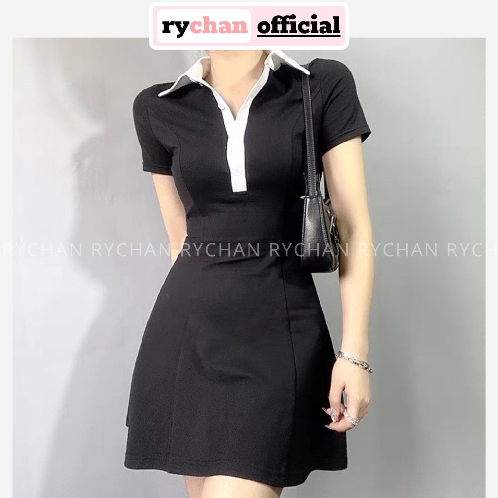 Đầm Ôm Body Nữ Đi Chụp Ảnh Sống Ảo Xịn Xò Phối Cổ Trụ Viền Trắng [ẢNH THẬT CUỐI] – MOI019